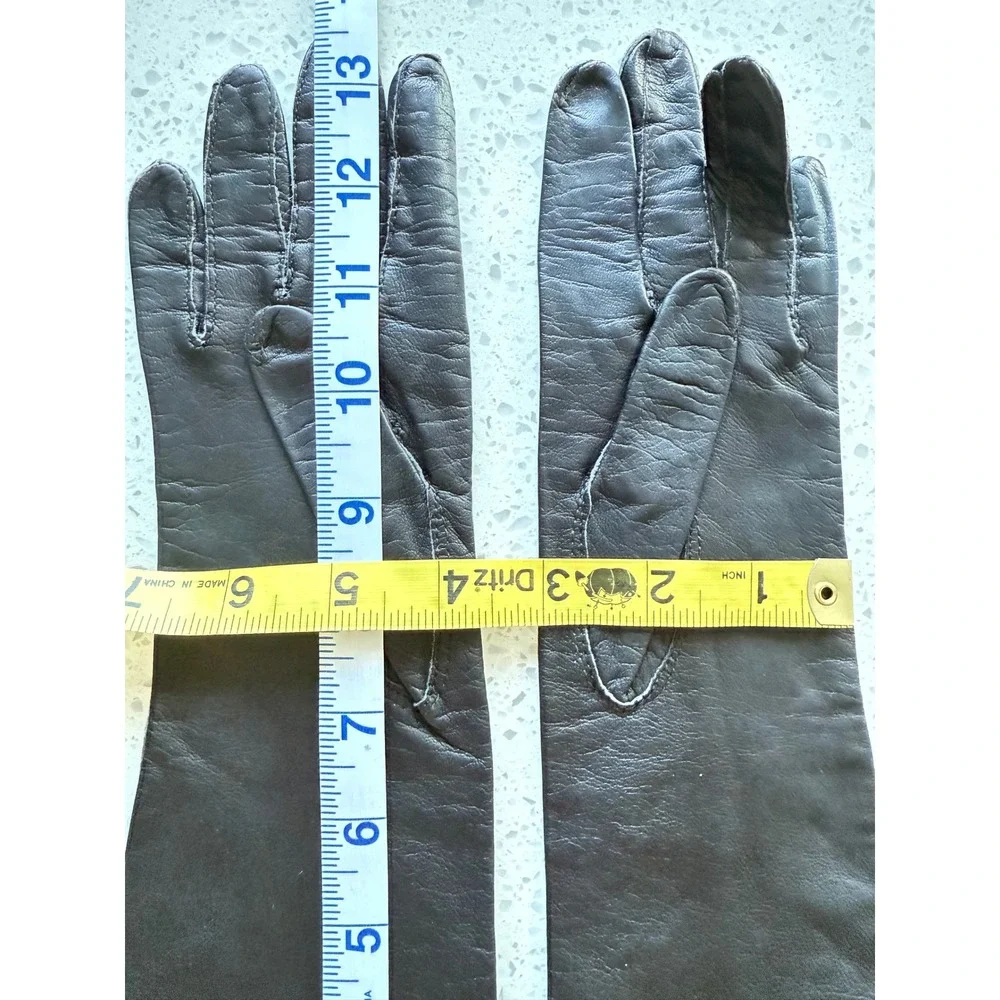 Unique Vintage Black Leather Opera Length Hollywood Glamour Gloves‎